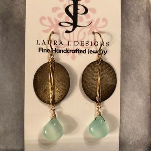 Never worn earrings with sea glass stones.